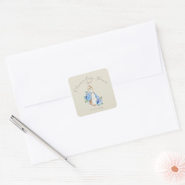 Pegatina Cute Peter Rabbit Baby Shower Square (Sobre)