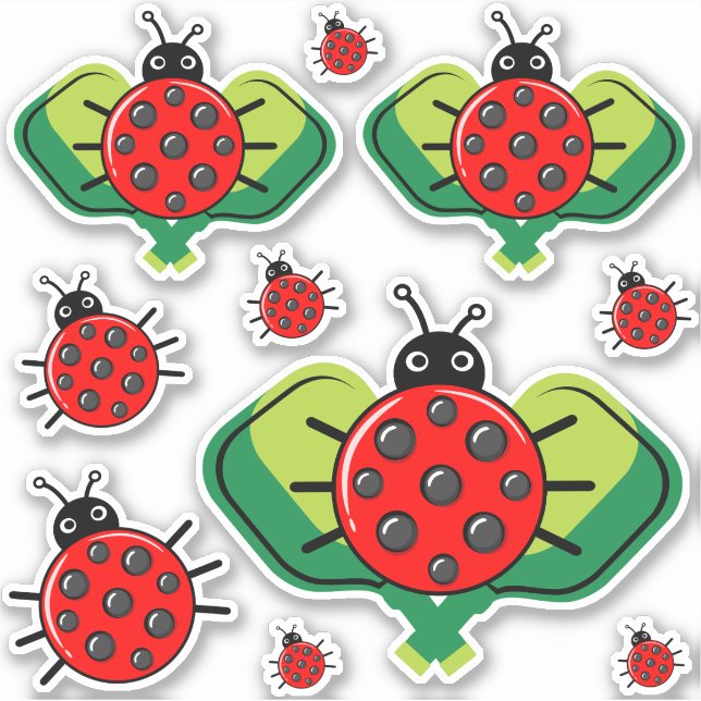 Pegatina 🐞 Cute pickleball ladybug con palas de pickleball (Anverso)