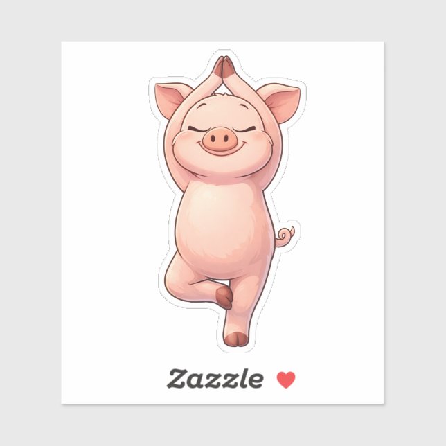 Pegatina Cute Pig Doing Tree Pose Custom-Cut Vinyl Sticker (Hoja)