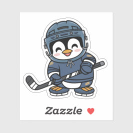 Pegatina Cute pingüino kawaii con atuendo de hockey deporte