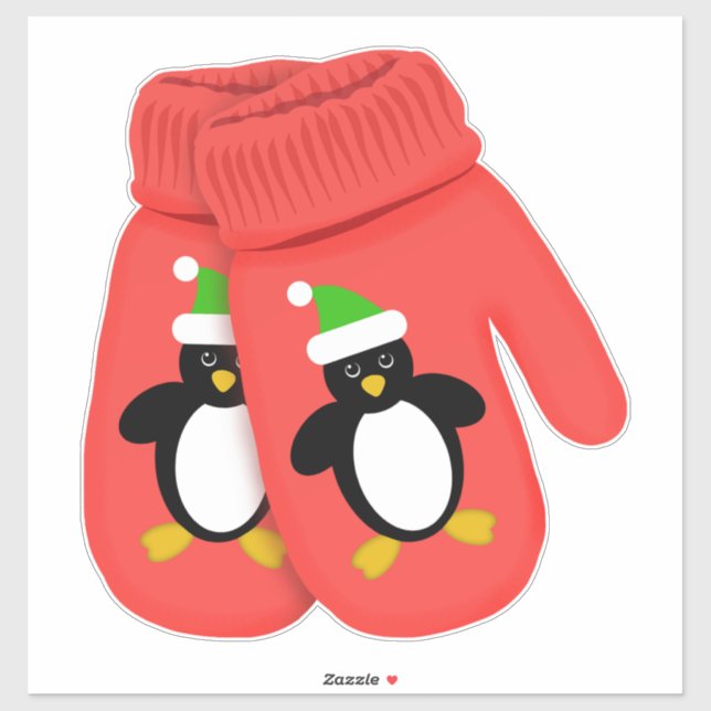 Pegatina Cute pingüino | Navidades Mittens | Grande (Hoja)