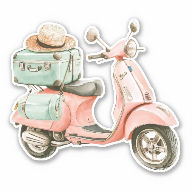 Pegatina Cute Pink and Aqua Coastal Scooter (Anverso)
