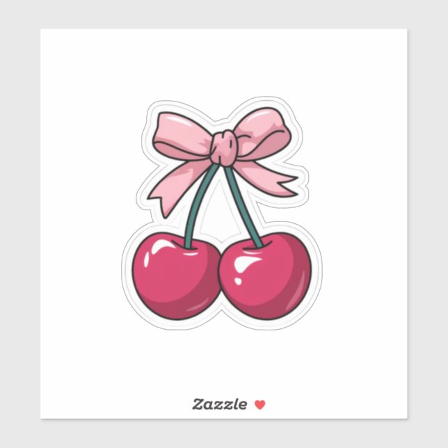 Pegatina Cute Pink Cherry with Bow Sticker - Kawaii Aesthet (Hoja)