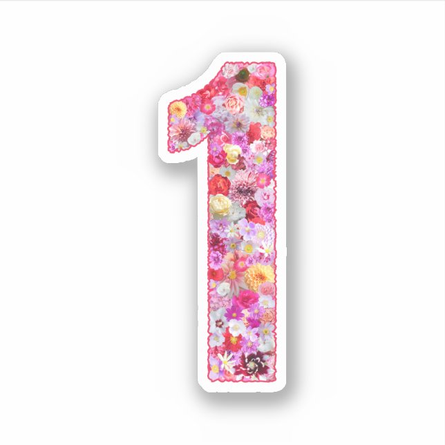 Pegatina Cute Pink Decorative Botanical Floral Number 1 (Anverso)