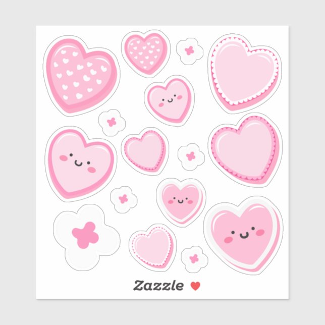 Pegatina Cute Pink Hearts Custom-cut (Hoja)