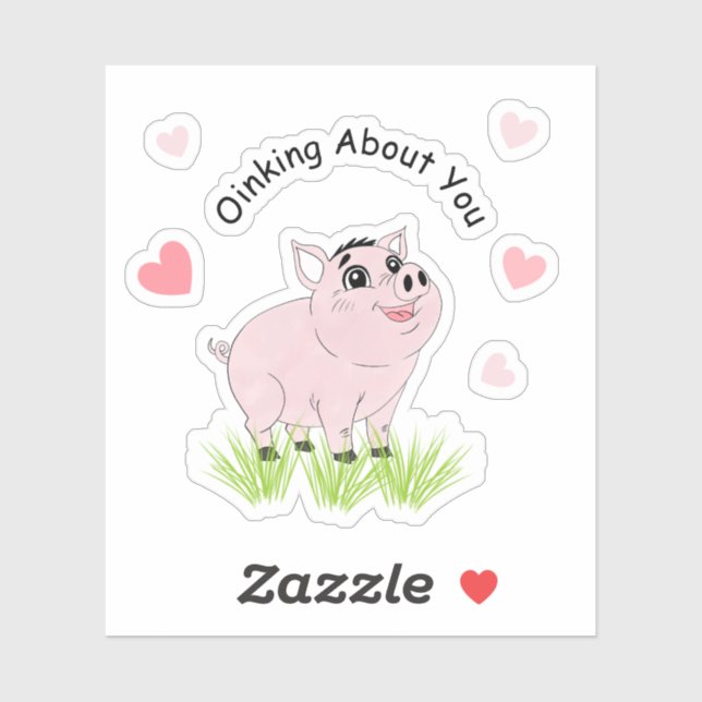 Pegatina Cute pink pig for Valentine (Hoja)