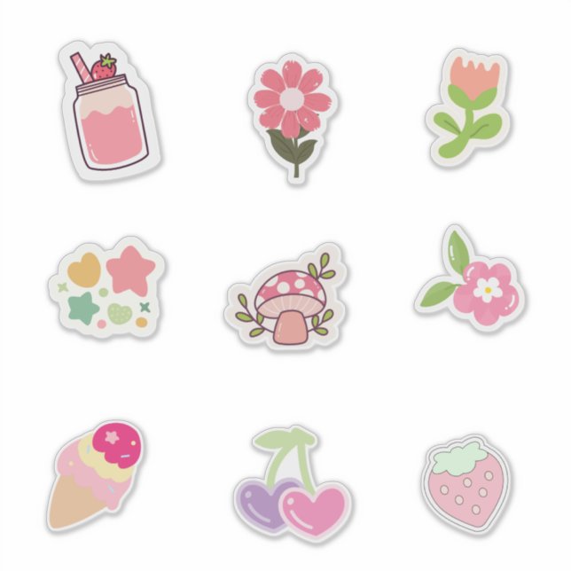 Pegatina Cute Pink-Themed Stickers for Spring & Summer Vibe (Anverso)