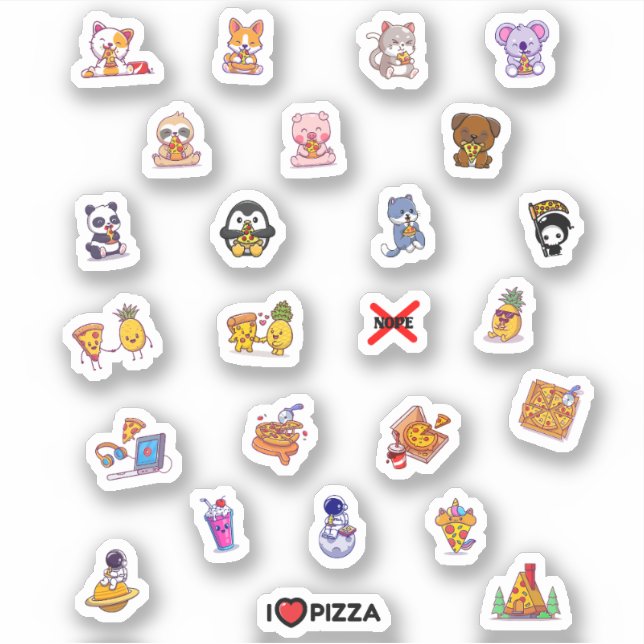 Pegatina Cute Pizza Astronauta Animal Pineapple Pack (Anverso)
