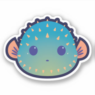 Pegatina Cute Poker Face Pufferfish