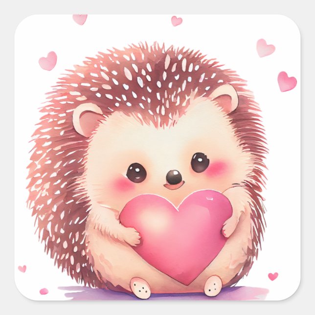 Pegatina Cute Porcupine Valentine Square (Anverso)