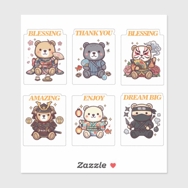 Pegatina Cute Positive Bear-6 Designs-vol4 (Hoja)