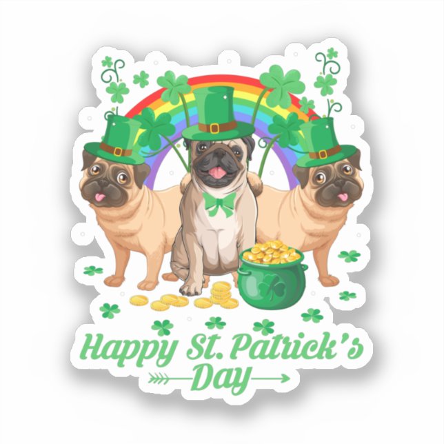 Pegatina Cute Pugs  Happy St. Patrick's Day (Anverso)