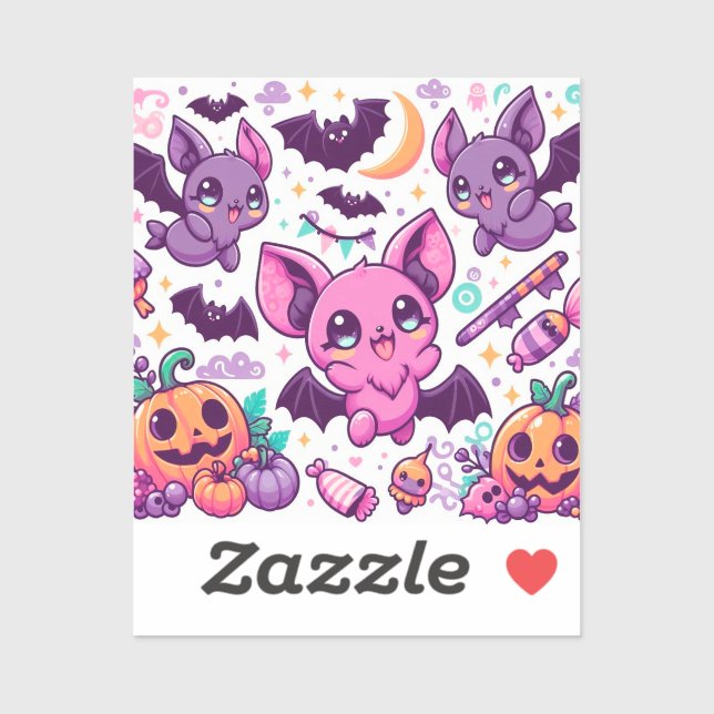 Pegatina Cute purple bats halloween candy (Hoja)