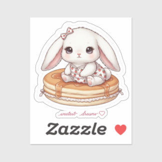 Pegatina Cute Rabbit on Fluffy Pancake-Pancake Pajama Bunny