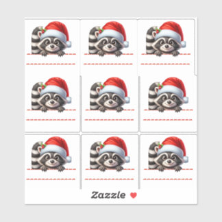 Pegatina Cute Racoon in Santa Hat Christmas Labels