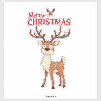 Pegatina Cute Reindeer Mascot With 'I Love Christmas' Text