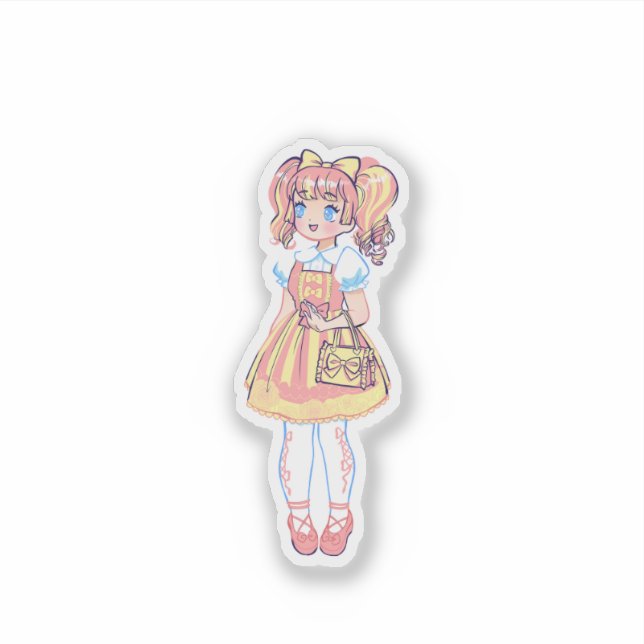 Pegatina Cute Retro Kawaii Anime Girl Pastel Fashion Vinyl  (Anverso)