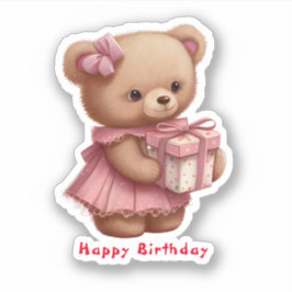 Pegatina Cute rosa Teddy Bear Personalizado de cumpleaños C