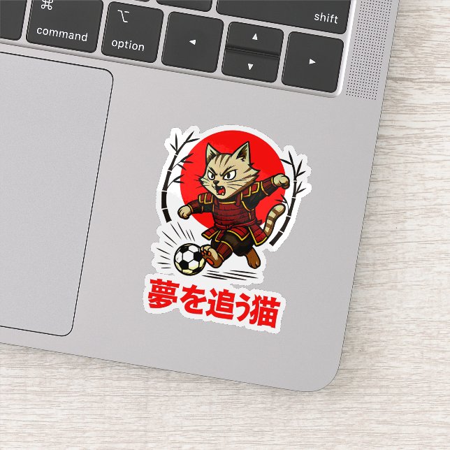 Pegatina Cute Samurai Cat Soccer - For Laptops & Water Bott (Detalle)