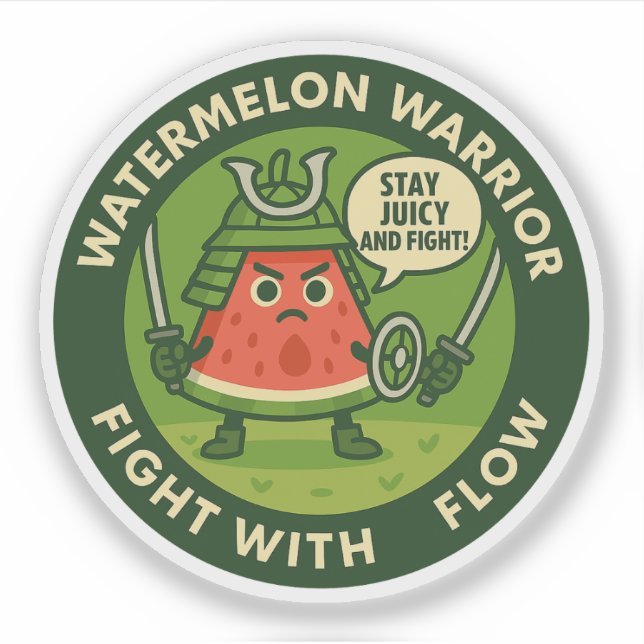 Pegatina Cute Samurai Watermelon Japanese Theme Art (Anverso)