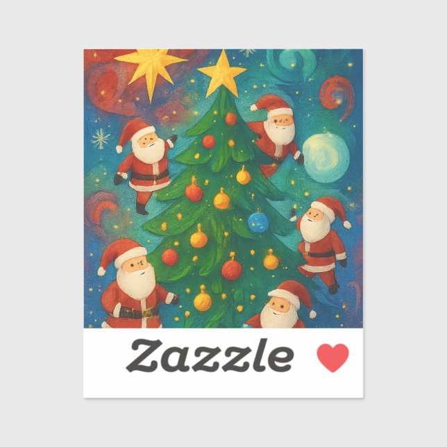 Pegatina Cute Santa Claus Christmas Tree Illustration (Hoja)