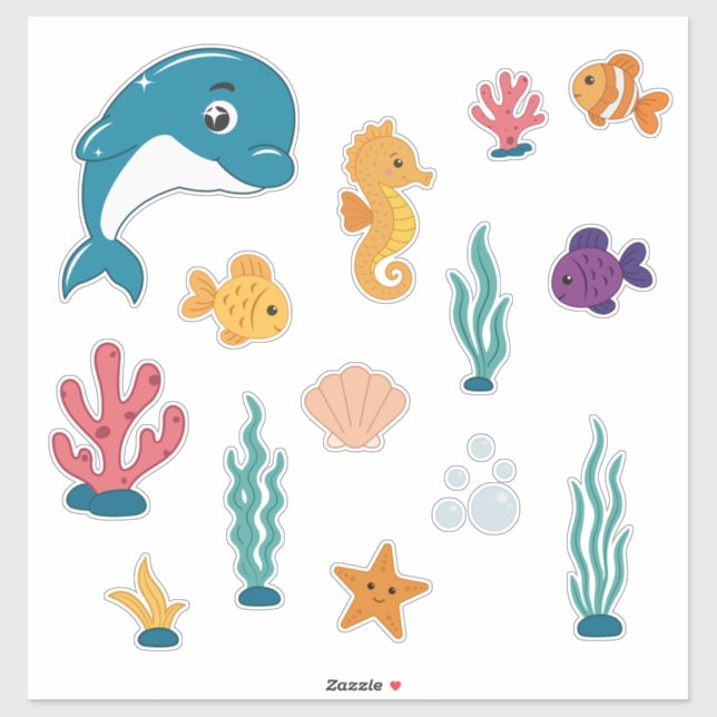 Pegatina Cute Sea Creatures Stickers Pack (Hoja)