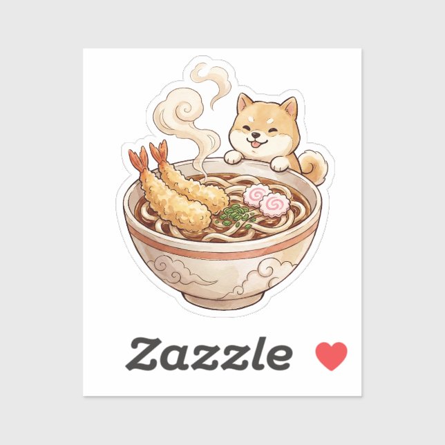 Pegatina Cute Shiba Inu Ramen - Kawaii Dog with Noodles (Hoja)