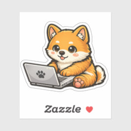 Pegatina Cute Shiba Inu with Laptop – Cozy Dog Illustration
