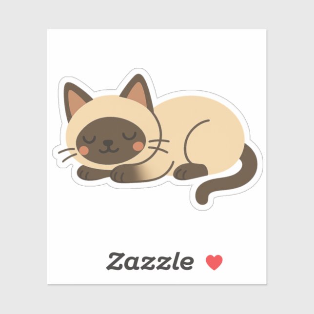 Pegatina Cute Siamese Cat Sleeping – Kawaii Style (Hoja)