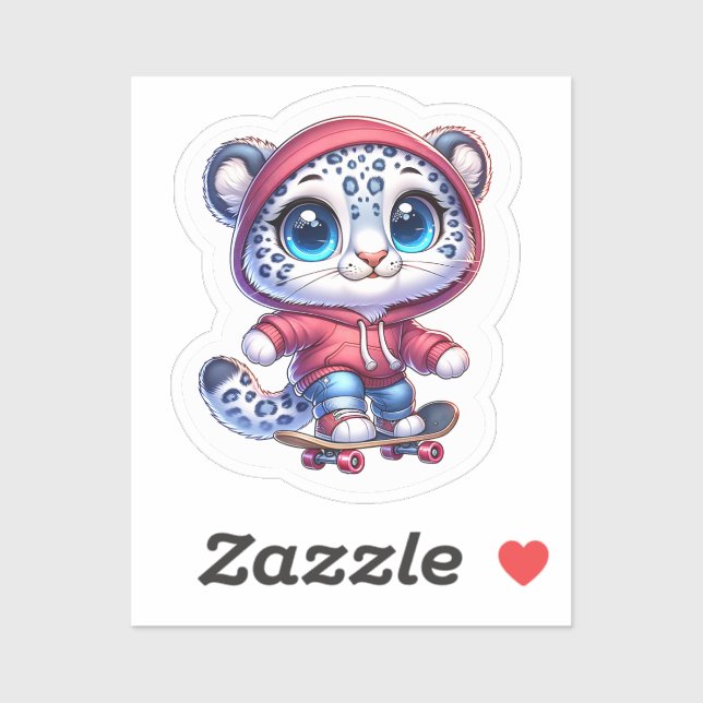 Pegatina Cute Skating Snow Leopard Stickers Kawaii Sport (Hoja)