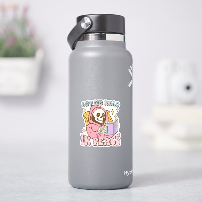 Pegatina Cute Skeleton Déjame Leer En Paz Vinyl (hidrofrasco)