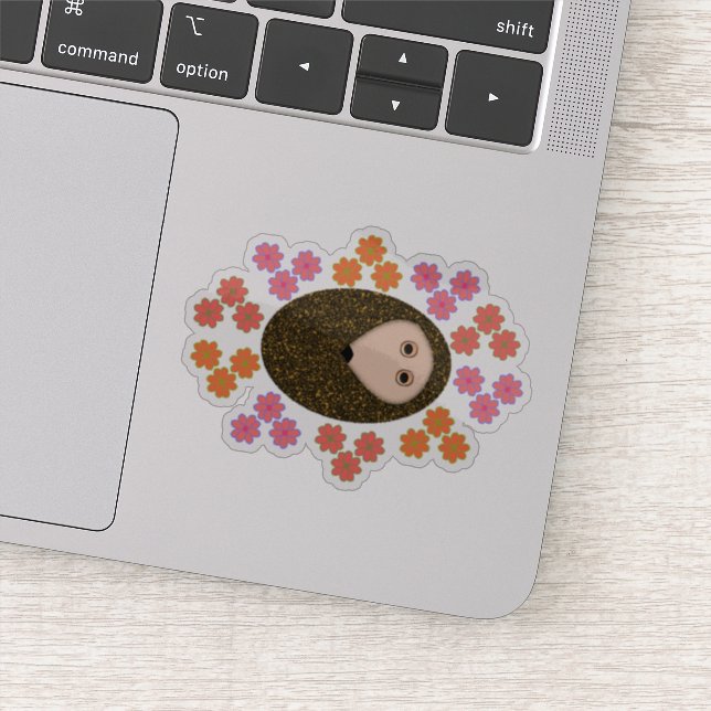 Pegatina Cute Sleepy Hedgehog y Flores (Detalle)