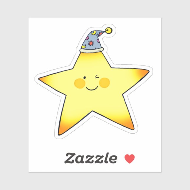 Pegatina Cute Sleepy Star Cartoon Illustration (Hoja)