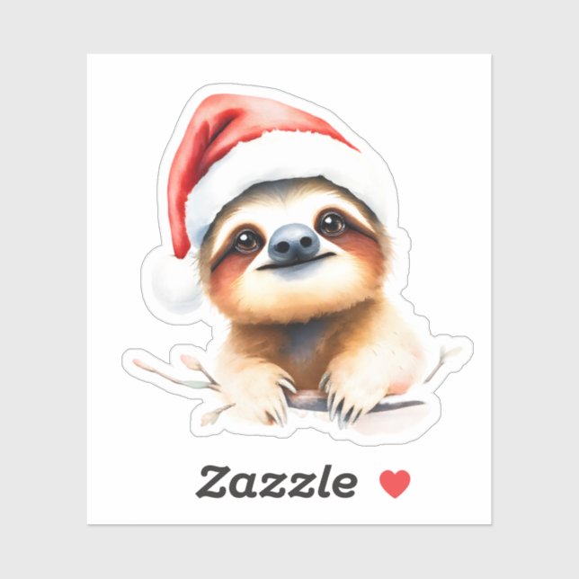 Pegatina Cute Sloth Wearing A Santa hat (Hoja)