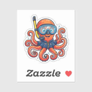 Pegatina Cute Snorkeling Octopus - Ocean Explorer