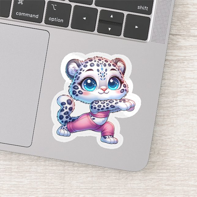 Pegatina Cute Snow Leopard Making Yoga Stickers  (Detalle)