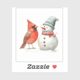 Pegatina Cute Snowman with Bird Winter Christmas Scene