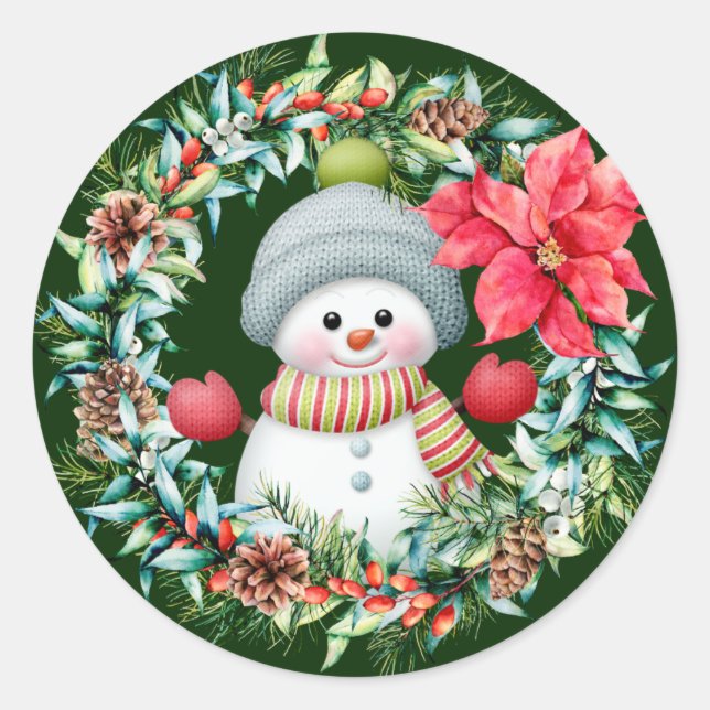 Pegatina Cute Snowman Wreath (Anverso)