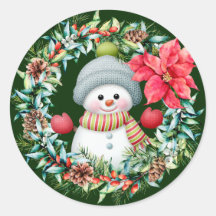 Pegatina Cute Snowman Wreath