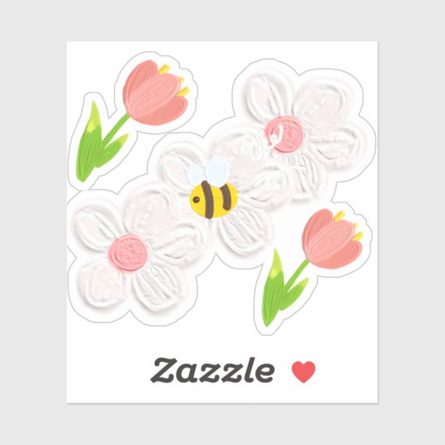 Pegatina Cute Spring Floral Bee Sticker (Hoja)
