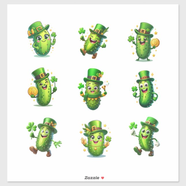 Pegatina Cute St. Patrick’s Day Pickle Characters (Hoja)