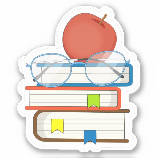 Pegatina Cute Stack Books Escuela de Maestros Apple (Anverso)
