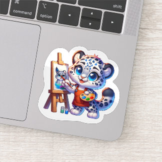 Pegatina Cute Stickers Kawaii Snow Leopard Painter Sticker