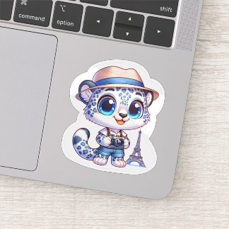 Pegatina Cute Stickers Snow Leopard Big Cat Paris Travel 