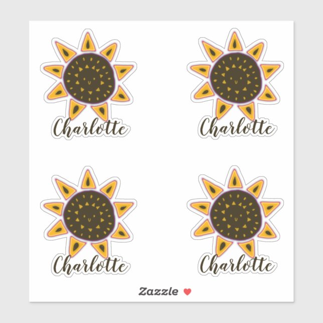Pegatina Cute Sunflower Modern Script Name (Hoja)