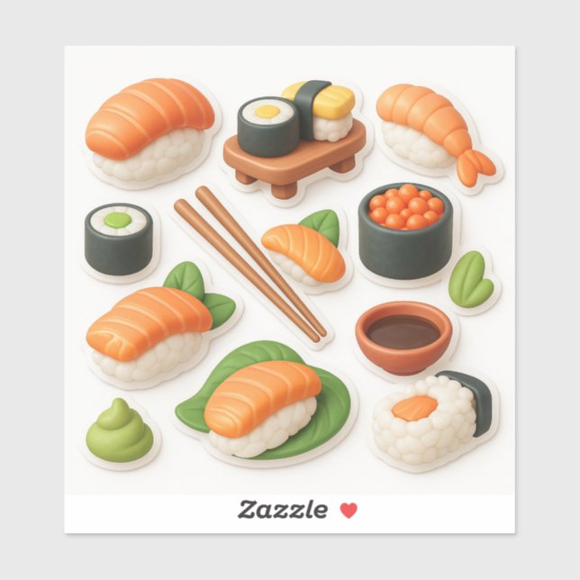 Pegatina Cute Sushi Collage – Kawaii Japanese Food. (Hoja)