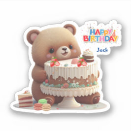 Pegatina Cute Teddy Bear Feliz Cumpleaños Personalizado Cut