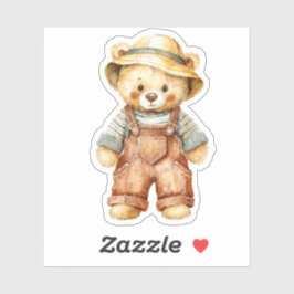 Pegatina Cute Teddy Bear in Overalls