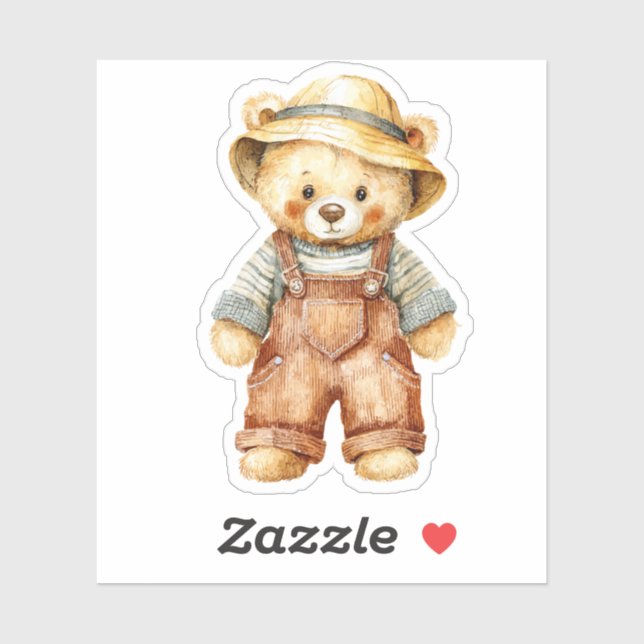 Pegatina Cute Teddy Bear in Overalls (Hoja)