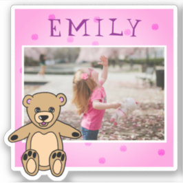Pegatina Cute Teddy Bear Nombre Rosa Foto Girly